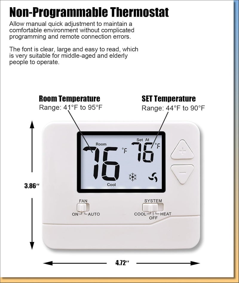 Heagstat Non Programmable Thermostat, Single-Stage 1 Heat 1 Cool, Simple Digital Thermostats for Home - Image 3